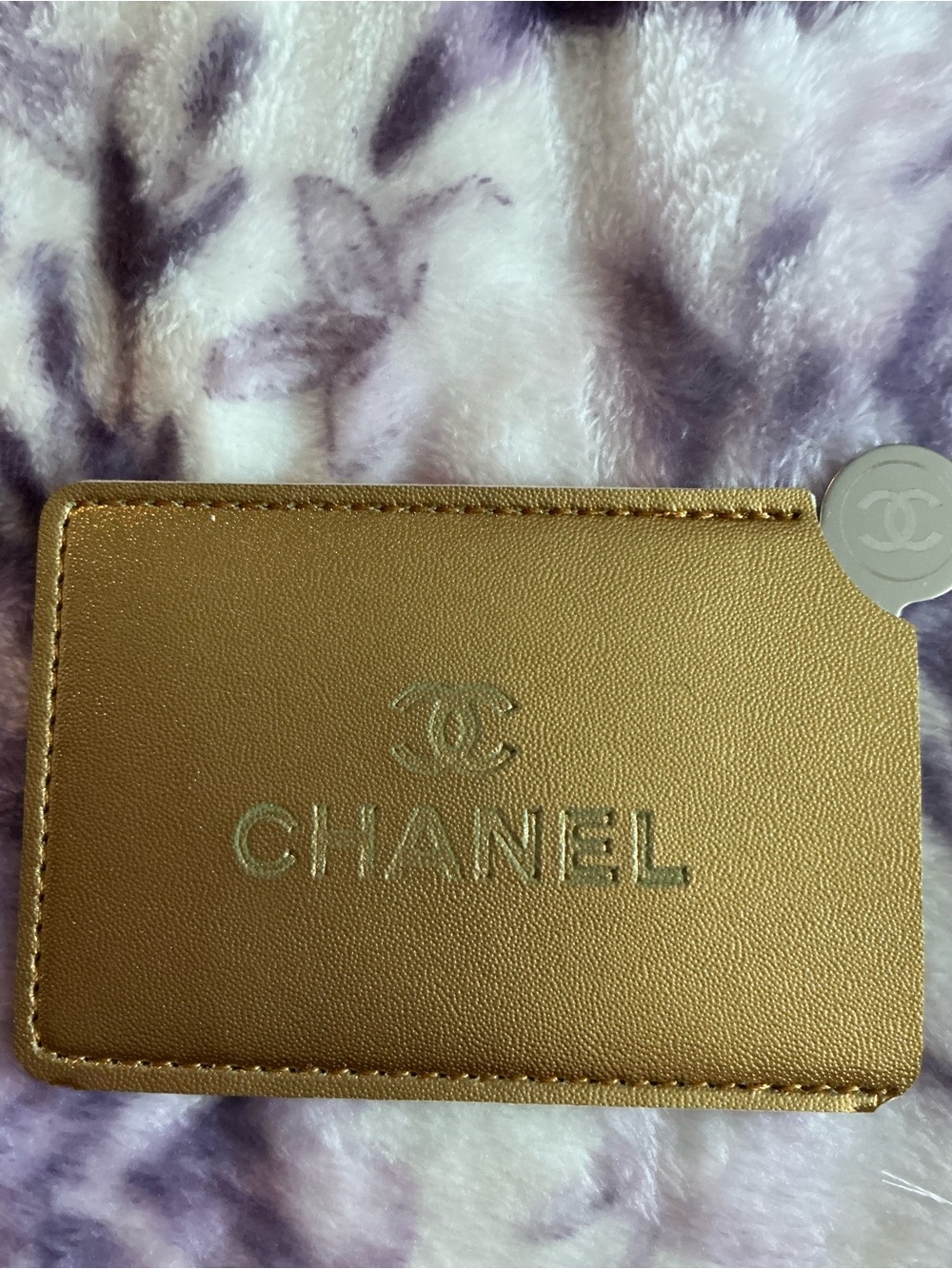 CHANEL Gold Metallic Card Case or Mirror with Embossed Logo